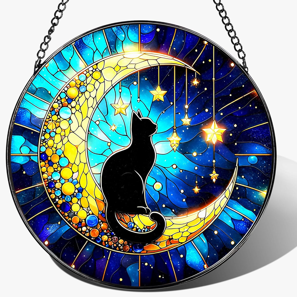 8 Inch Stained Glass Suncatcher Ornament, DOUHASU Black Cat Sun Catchers Indoor Window, Stained