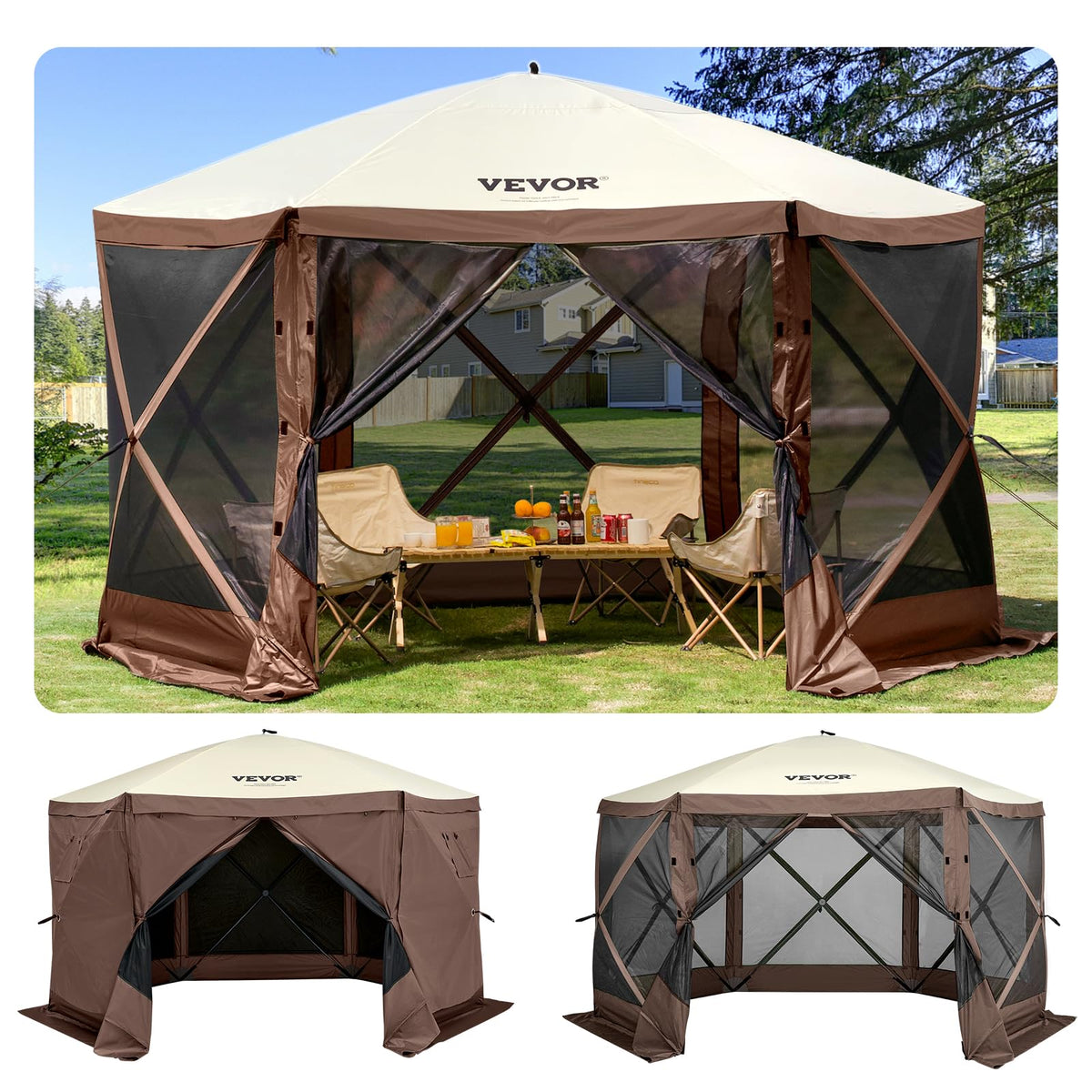 VEVOR Pop Up Gazebo Screen Tent, Pop-Up Instant Gazebo Tents with Mosquito Netting Outdoor Canopy