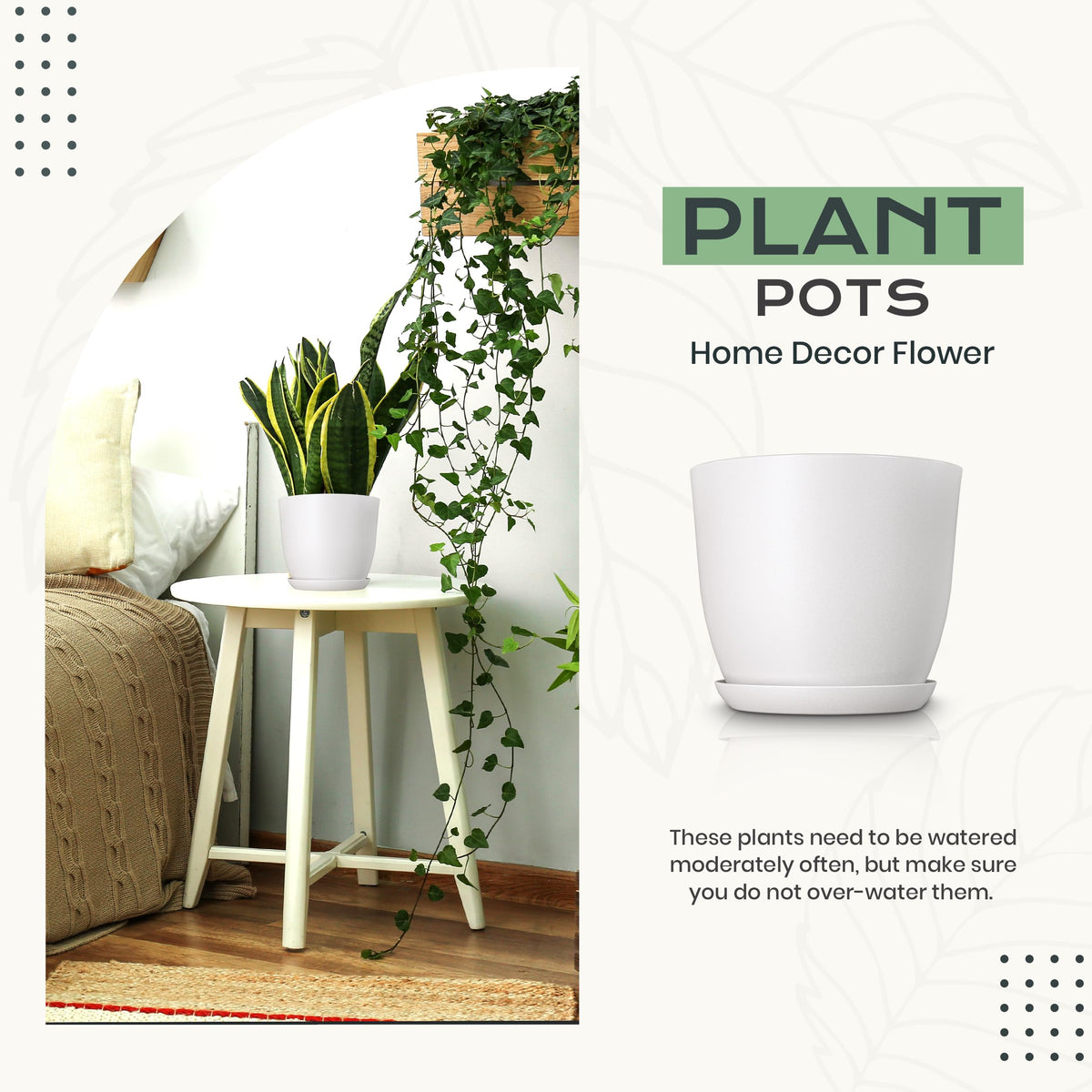 Plant Pots Indoor with Drainage, 10 Pack Multi-Size Planters Set, White