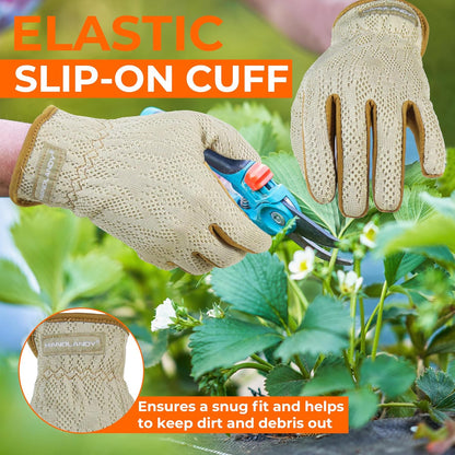 HANDLANDY Gardening Gloves for Women, Breathable Ladies Leather Garden Yard Gloves Best Gift for