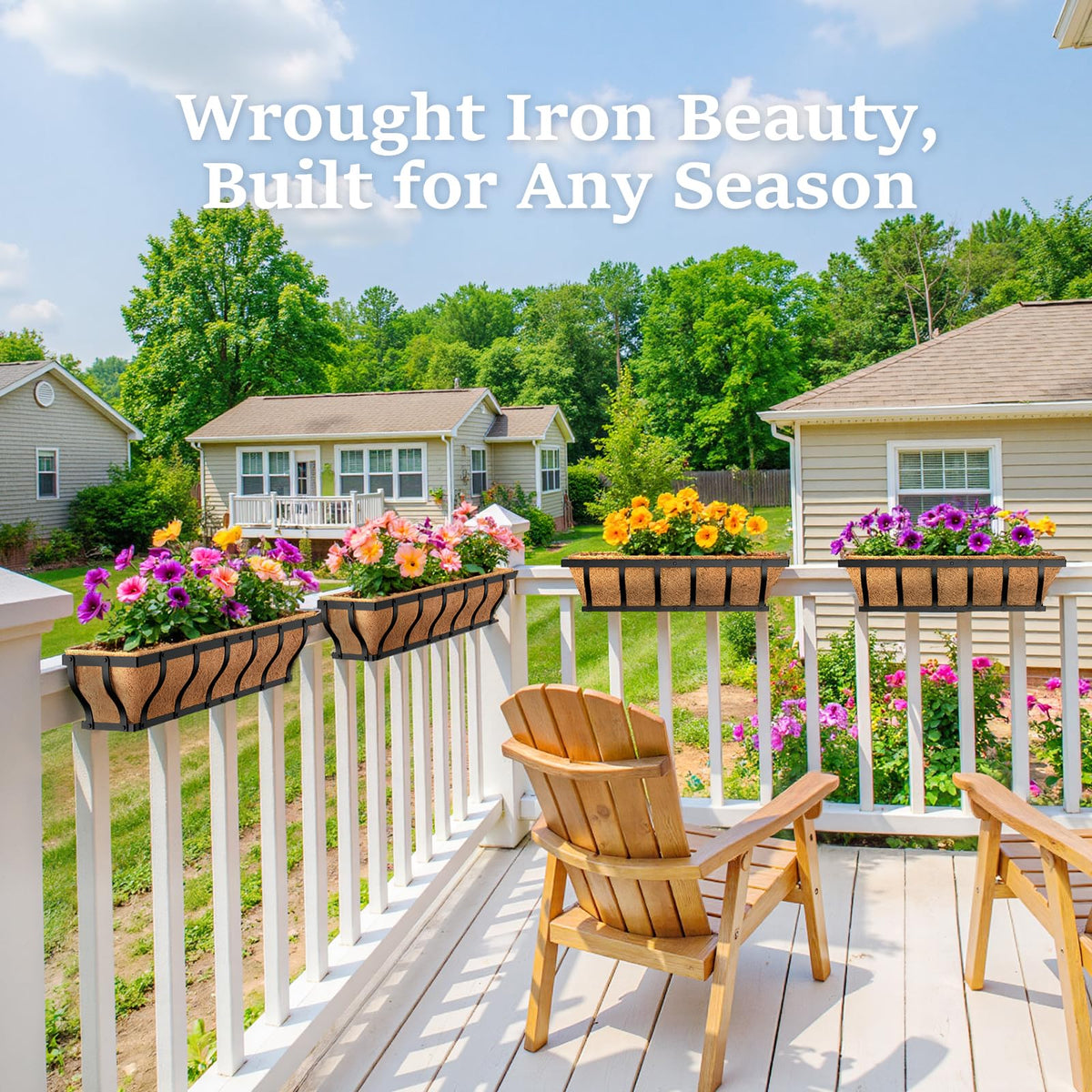 VOXOR Railing Planter Boxes, Heavy Duty Window Box Planters, Adjustable Balcony Planters for