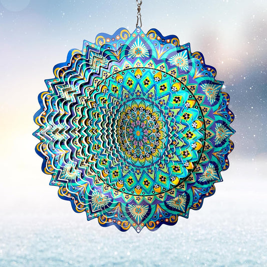 Wind Spinner Mandala Peacock - 12In Laser Cut Stainless Steel Wind Spinners Outdoor, 3D Kinetic
