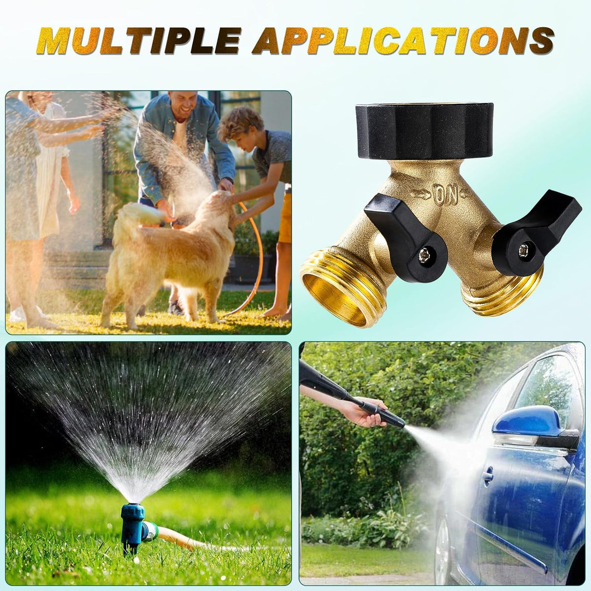 Dalmbox Garden Hose Splitter 2 Way, Y Connector Brass Garden Hose Adapter, Water Hose Splitter