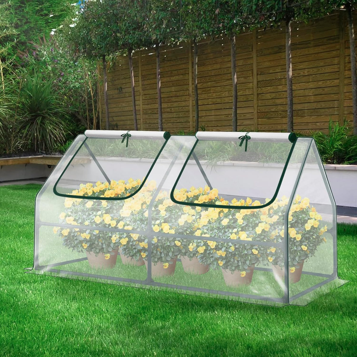 BPS 6x3x3 ft Mini Greenhouse with Transparent PVC Cover UV-Protected Roll-Up Zipper Windows, Ideal
