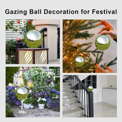Nerien Gazing Ball, Stainless Steel Garden Mirror Globe, Polished Ornament Sphere, Hollow Floating