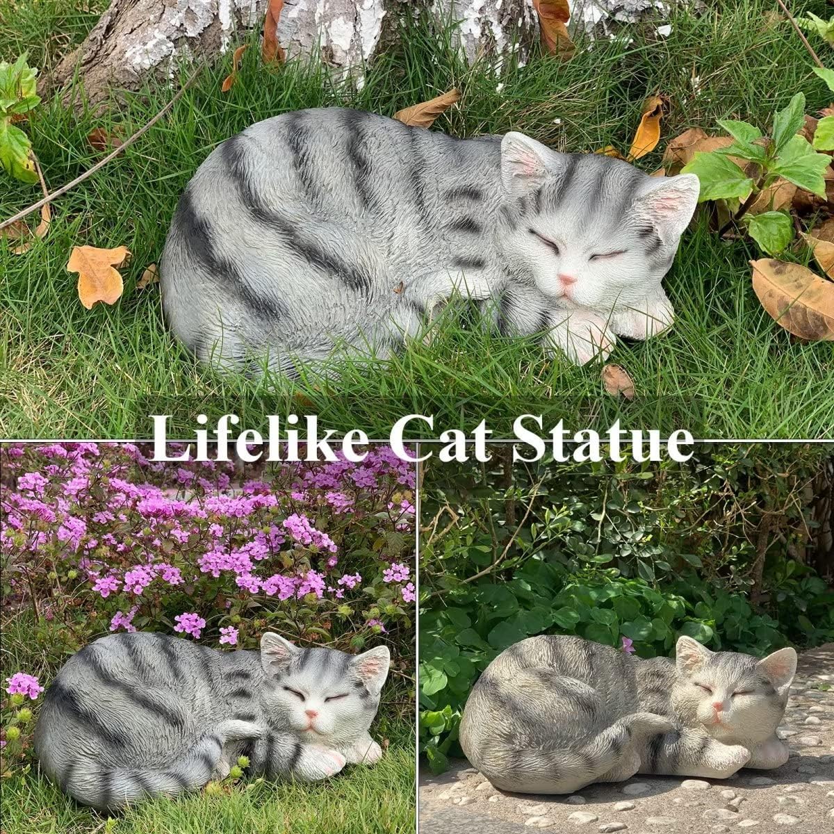 GARDEN WHISPER Cat Statue, Grey, Resin, Contemporary, Outdoor / Indoor Decor, 11.4" L x 7.1" W x