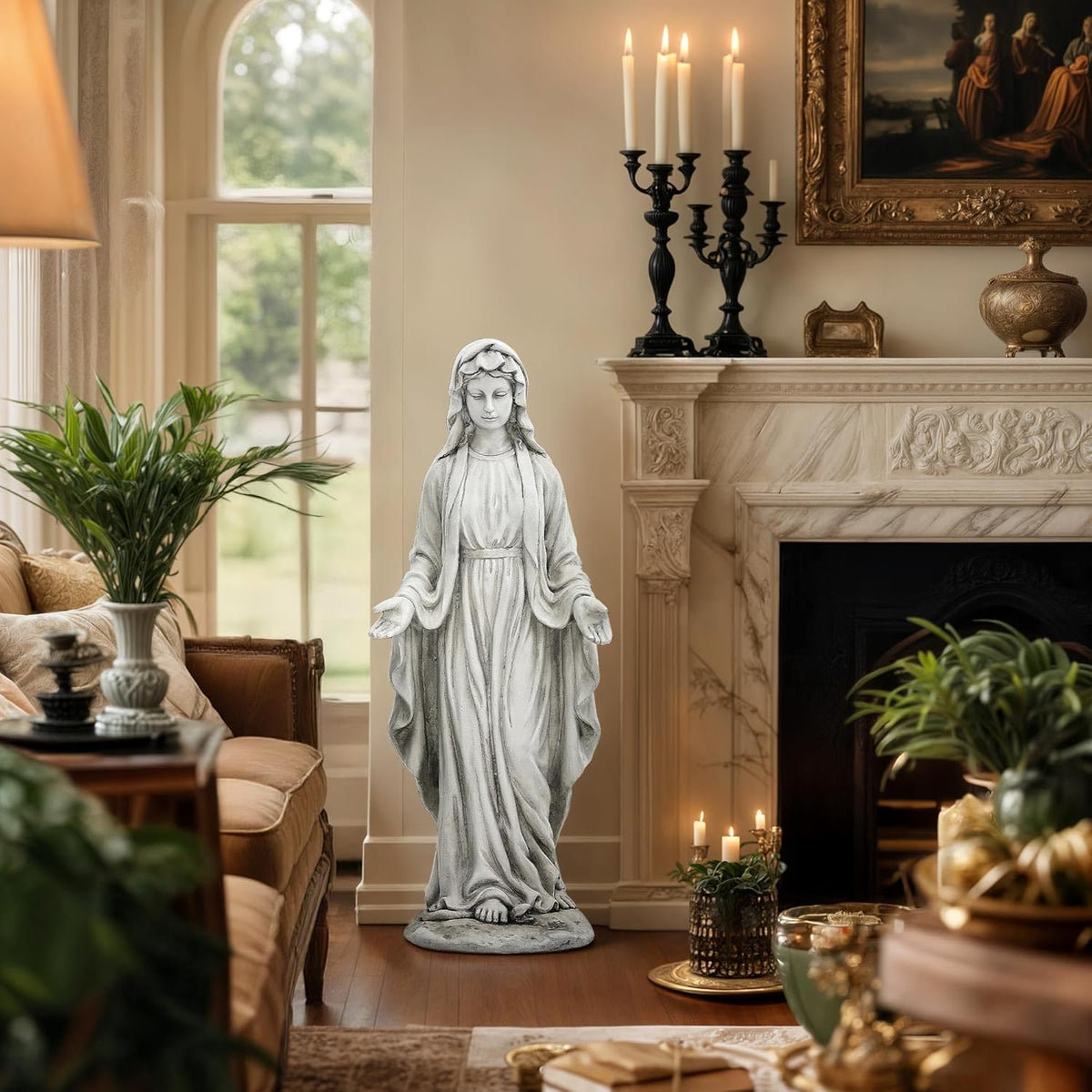 Virgin Mary Statue for Outdoor, Large 30 Inch Garden Sculpture Made of Durable Magnesium Oxide