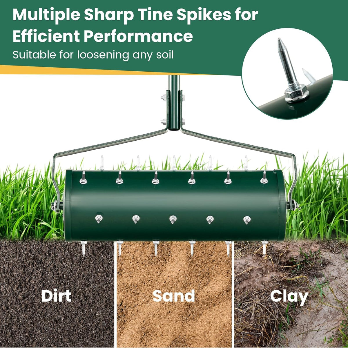 Goplus Rolling Lawn Aerator, 21-Inch Garden Yard Rotary Push Tine Filled Sand Stone, Heavy Duty
