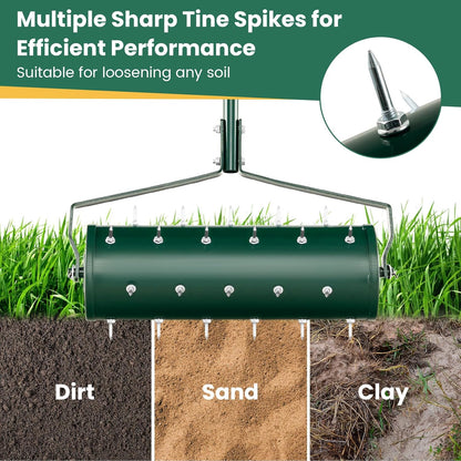 Goplus Rolling Lawn Aerator, 21-Inch Garden Yard Rotary Push Tine Filled Sand Stone, Heavy Duty
