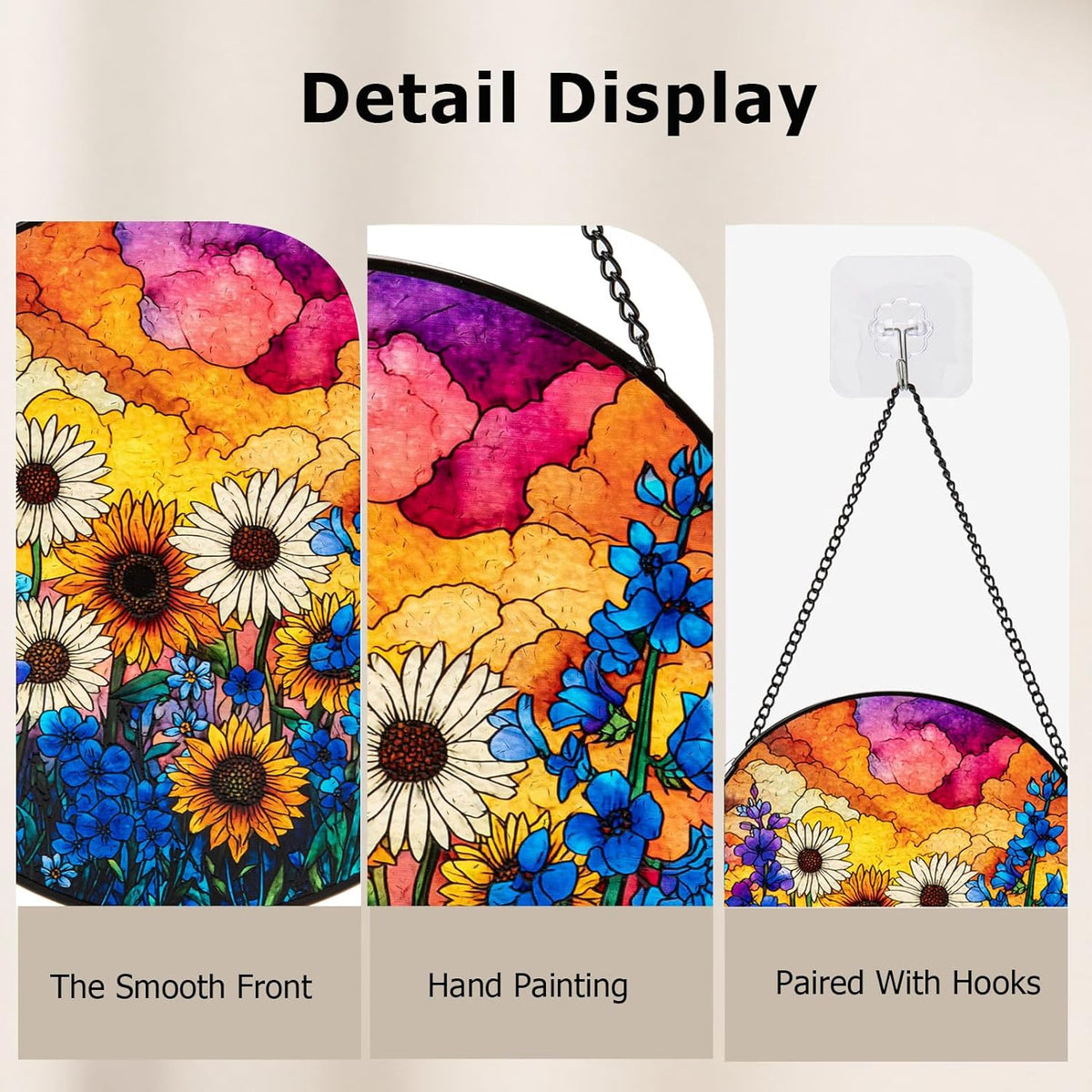 Stained Glass Window Hanging, Daisy Suncatcher for Doors Home Sun Catchers Decoration, Mother's Day