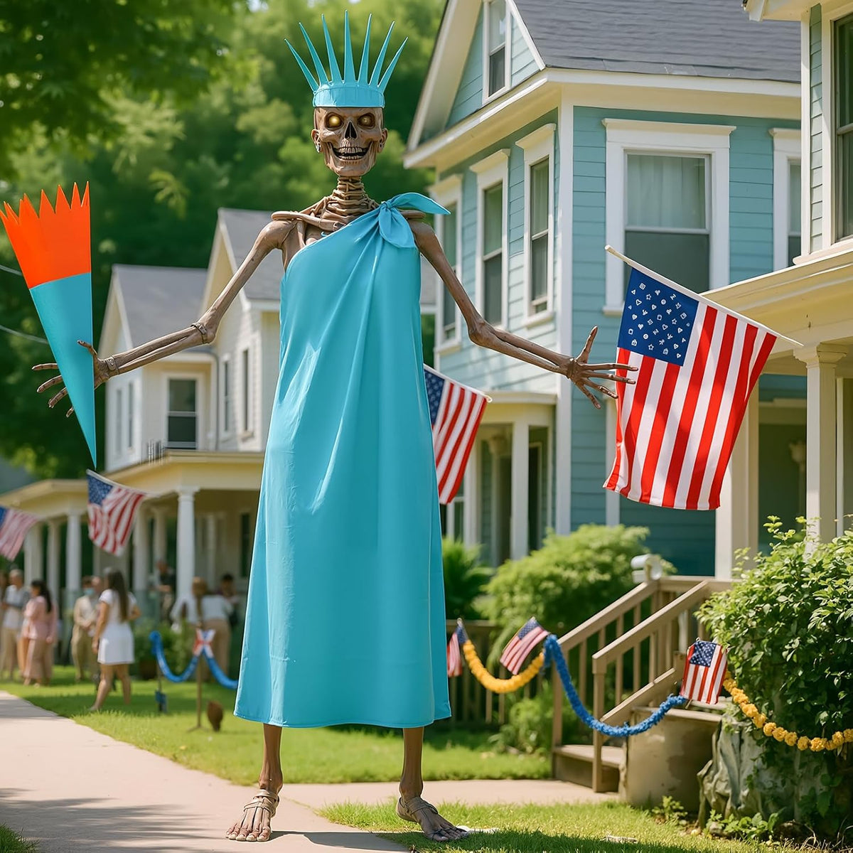 3 Pcs 12 ft Skeleton Accessories Skeleton Statue of Liberty Costume Kit with Crown and Torch Outfit
