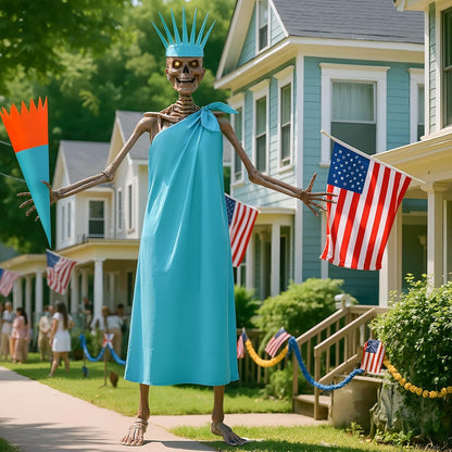 3 Pcs 12 ft Skeleton Accessories Skeleton Statue of Liberty Costume Kit with Crown and Torch Outfit