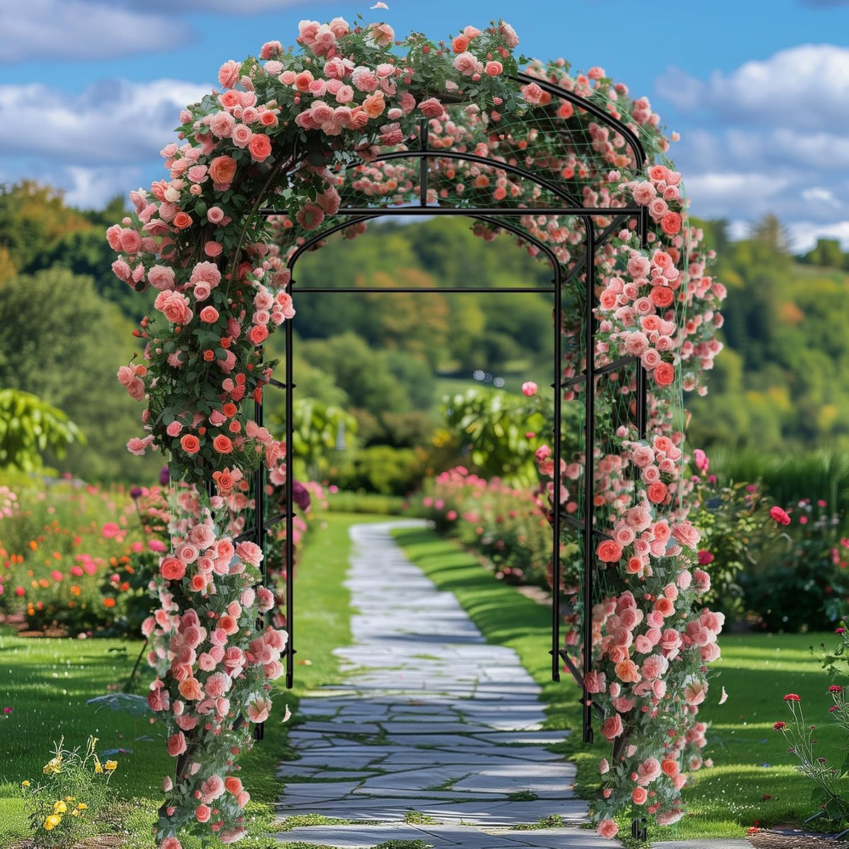 unho Garden Arch Trellis,7.2FT Extra Tall Polyethylene-Coated Stainless Steel Garden Trellis for