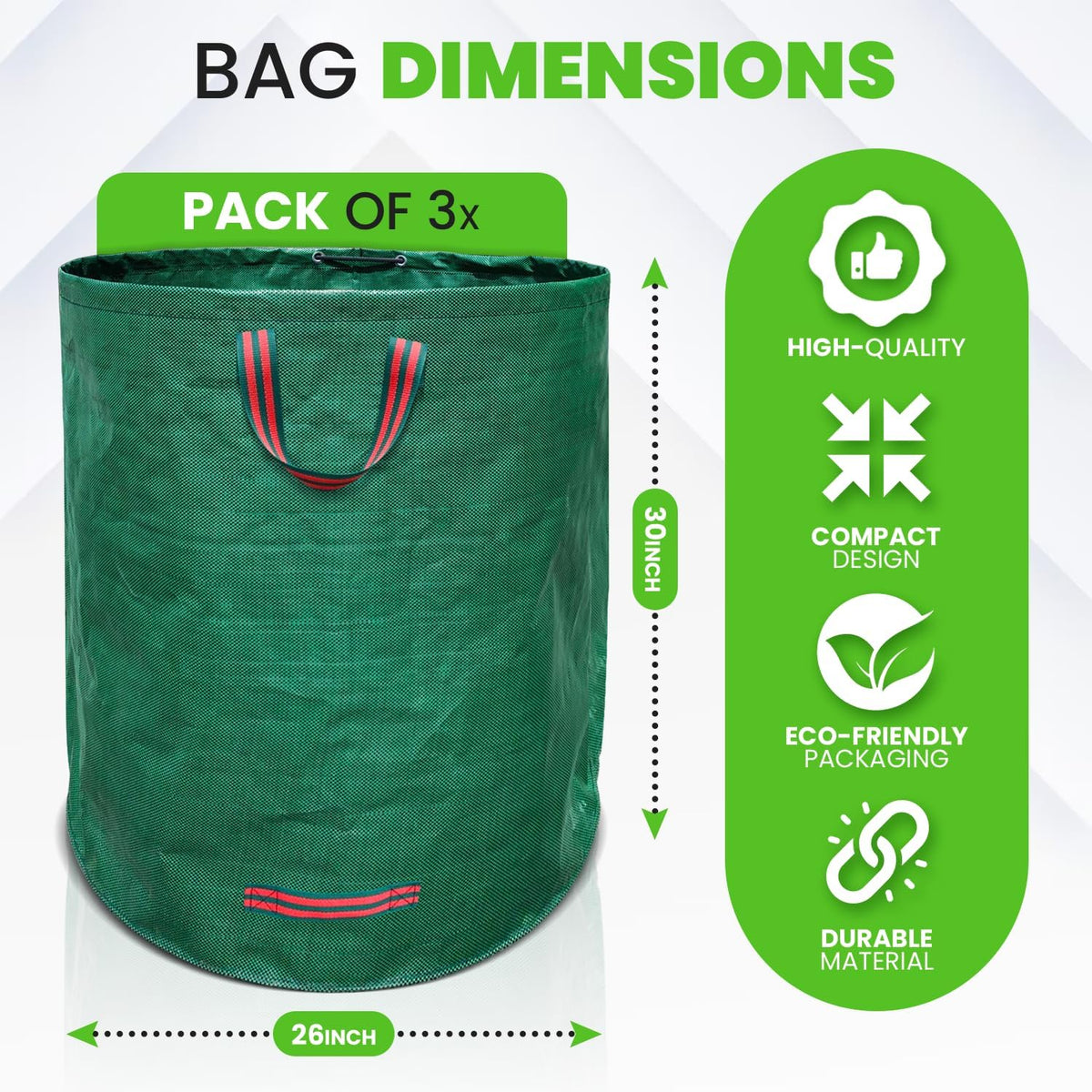 Gardenpal 3 Pack 72 Gallon Reusable Yard Waste Bag, Heavy Duty, Upright Lawn Bags with 4 Reinforced