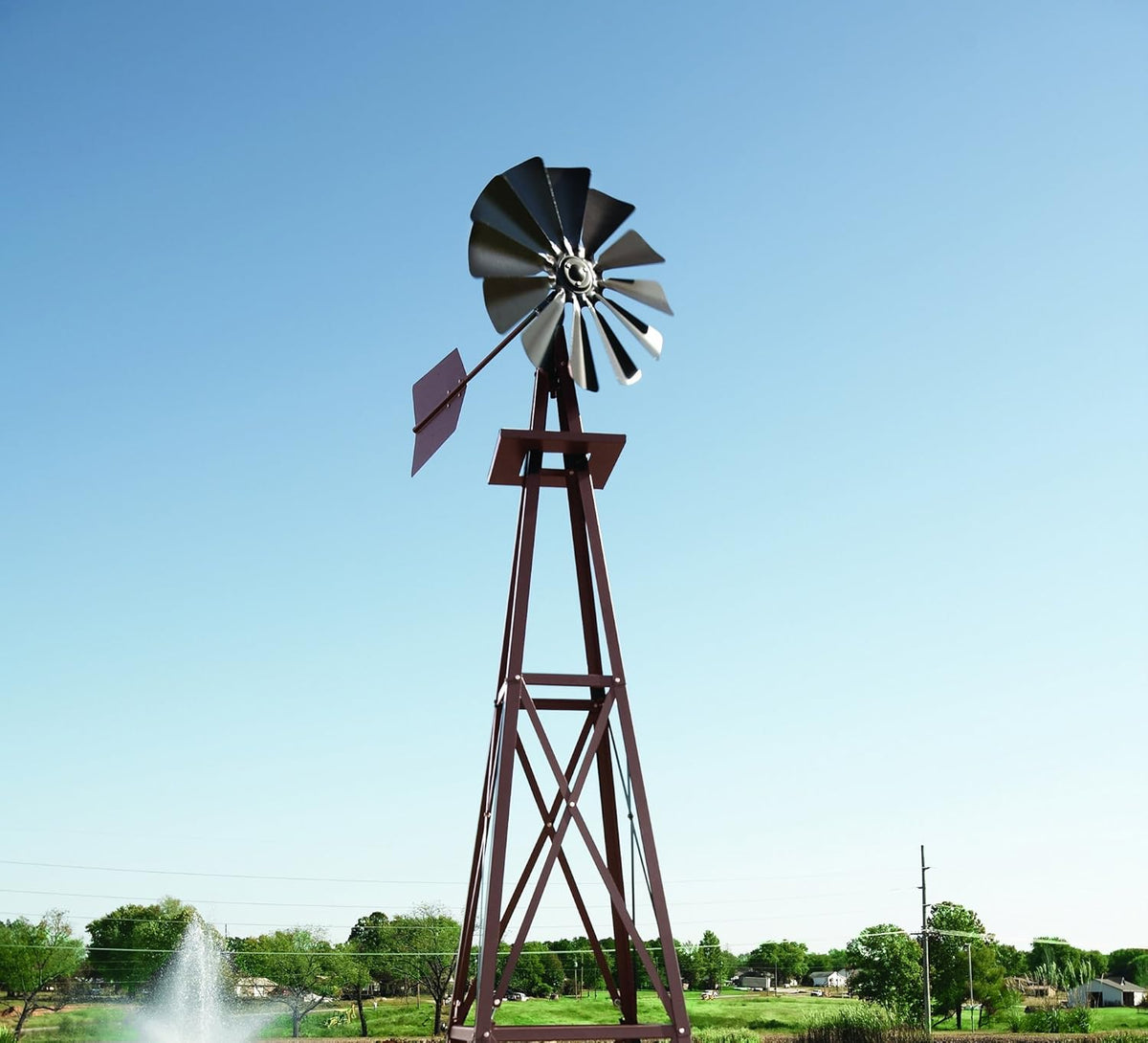 Outdoor Water Solutions Decorative Backyard Windmill – Bronze Finish – Durable Weather-Resistant