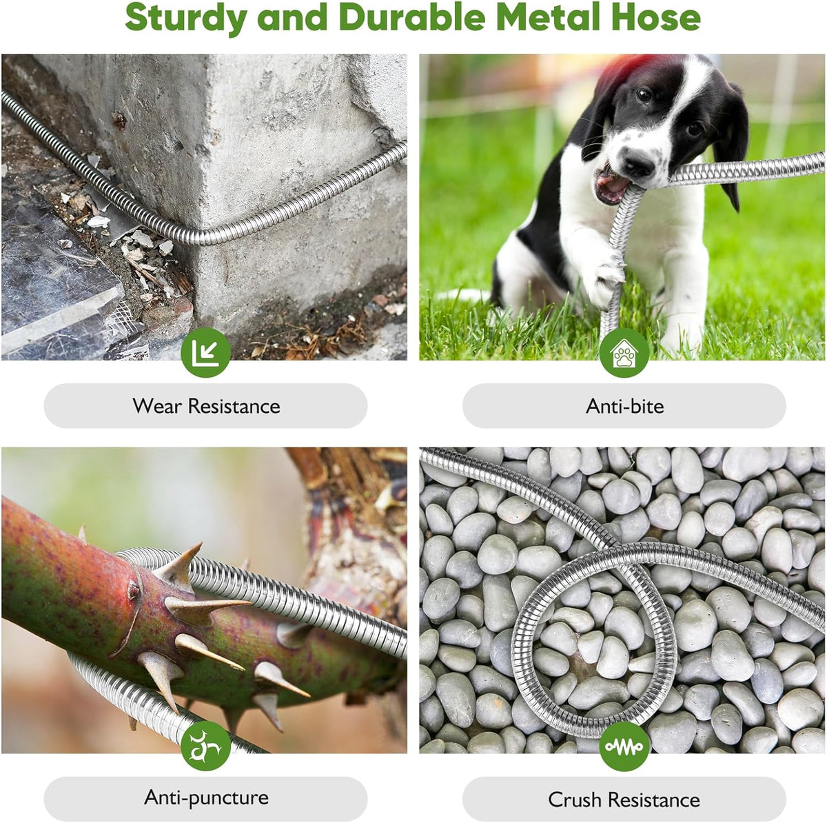 Garden Hose Metal 150FT, Stainless Steel Heavy Duty Water Hose With 10 Function Nozzle, No-Kink