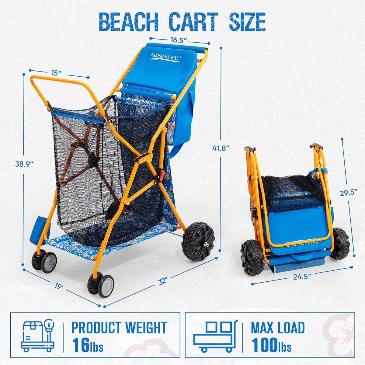 Old Bahama Bay Beach Cart with Large Wheels for Sand, Wide Wheelbase Beach Wagon with Insulated