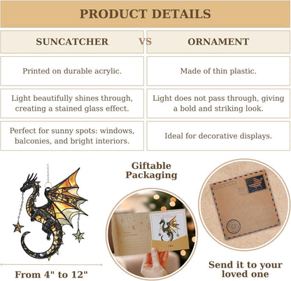 Stars Dragon Acrylic Suncatcher Stained Glass Effect Window Car Hanging Christmas Ornament Indoor