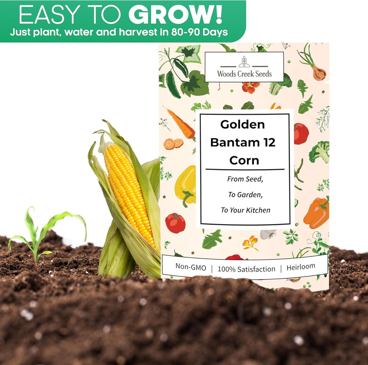 Woods Creek Seeds: Golden Bantam 12 Sweet Corn Seeds for Planting - Heirloom Sweet Corn Seed with