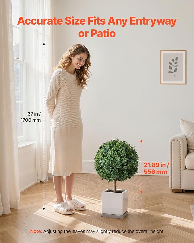 VEVOR Artificial Topiary Boxwood Trees with Ground Spike, 27 inch 2 Set Faux Shrubs & Bushes Potted