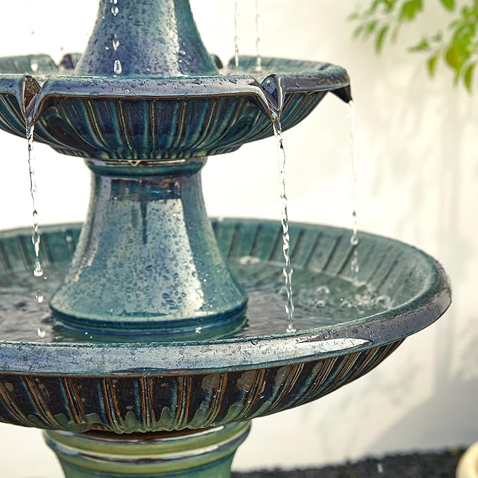 Glitzhome Water Fountain Outdoor Floor-Stand Fountain with LED Light & Pump, Oversized 3 Tier
