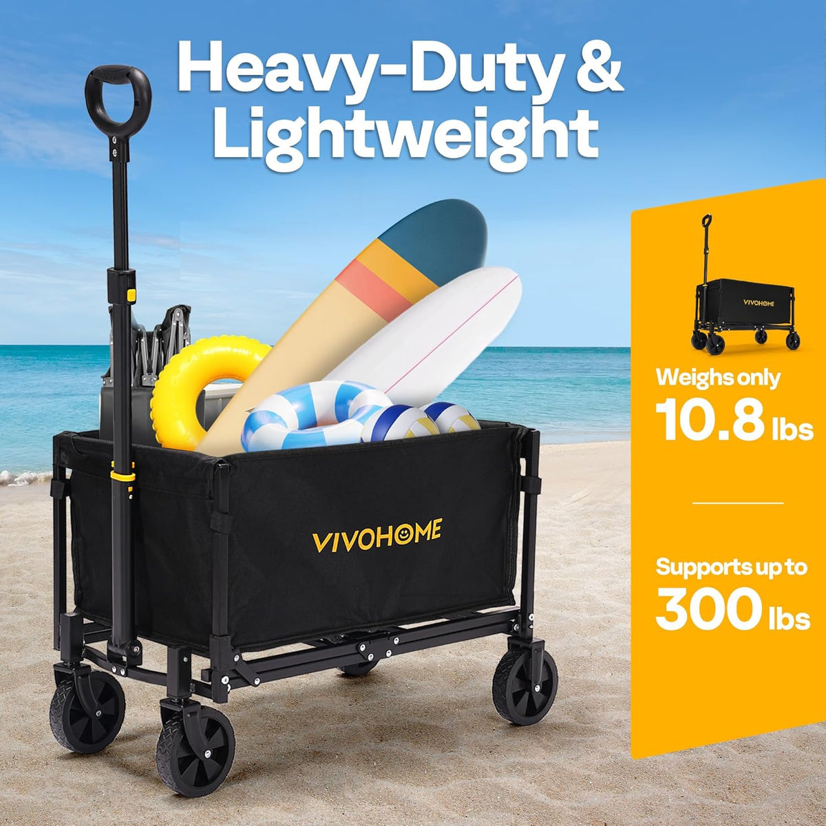 VIVOHOME Collapsible Wagon Cart Lightweight Portable Folding Utility Wagons with All-Terrain Wheels