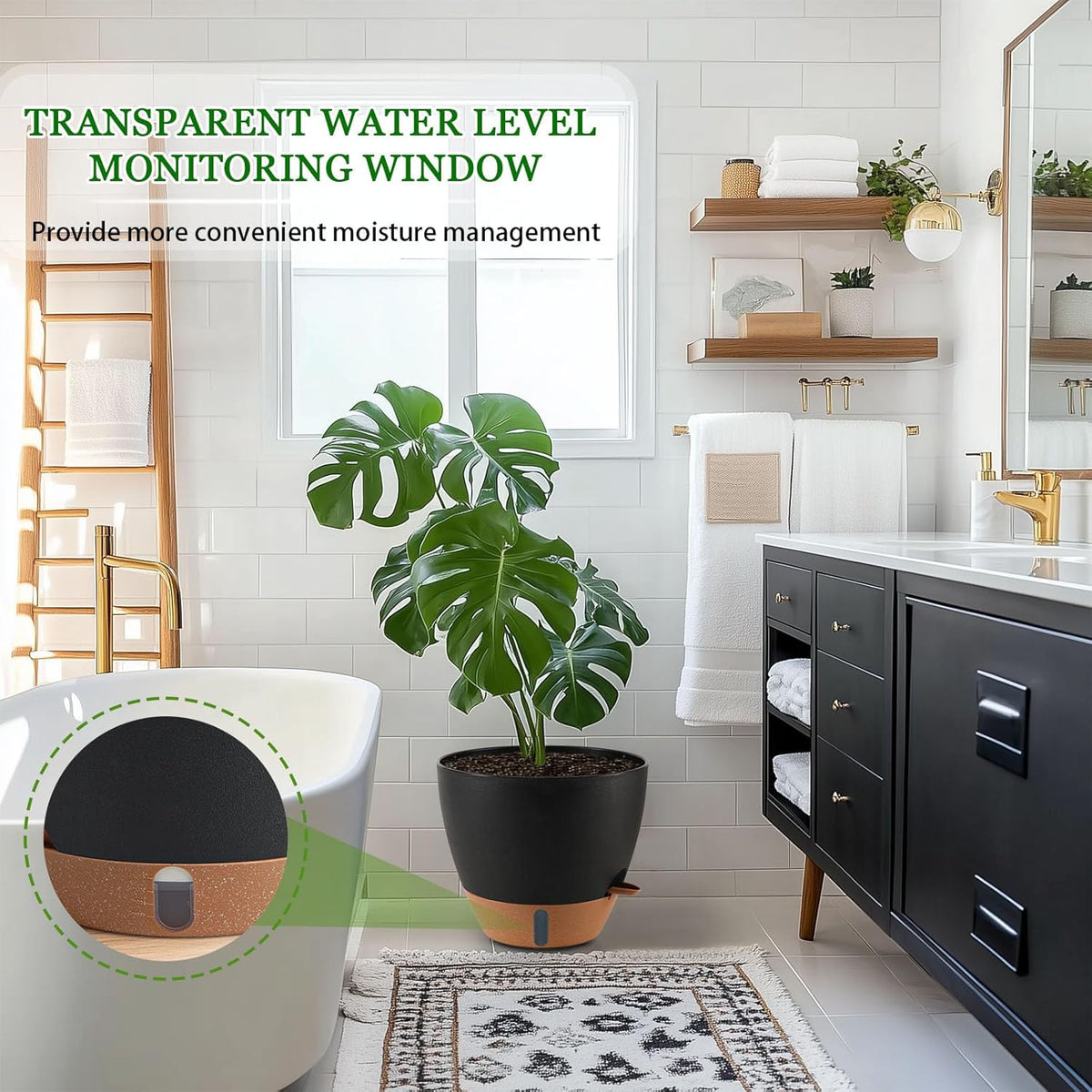 8/10/12 Inch Self Watering Pots for Indoor/Outdoor Plants - Large Plastic Planter with Drainage