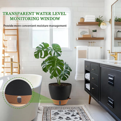 8/10/12 Inch Self Watering Pots for Indoor/Outdoor Plants - Large Plastic Planter with Drainage