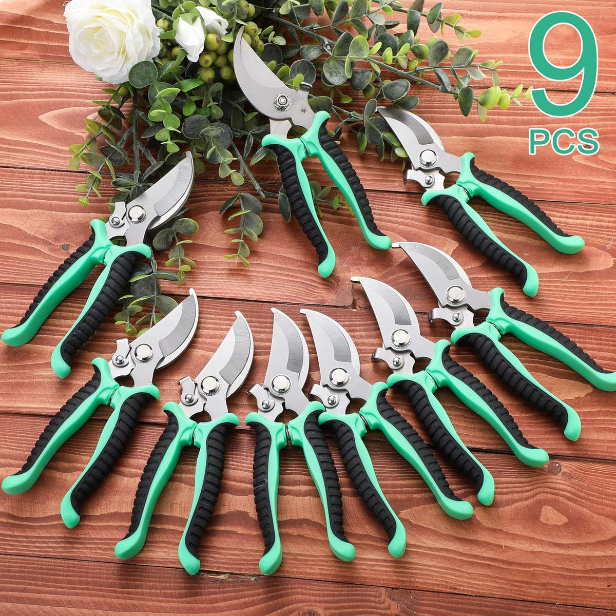 Lothee 9 Pcs Garden Shears Pruning Garden Clippers Bulk Bypass Pruner Heavy Duty for Gardening