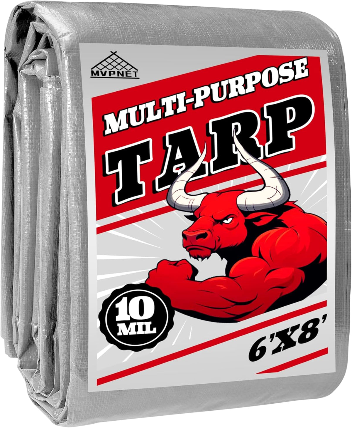 Tarp Heavy Duty 6x8ft Waterproof Tarps,10mil Uv Resistant,Multipurpose Silver/Black Tarps for
