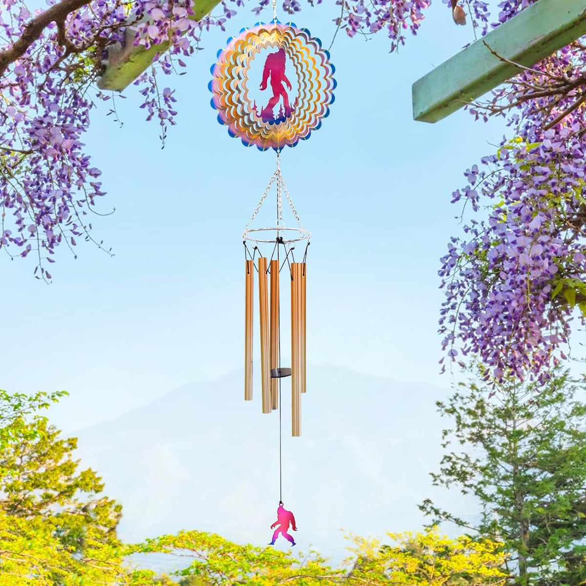 Wind Chimes for Outside with Bigfoot Wind Spinner, Unique Big Foot Wind Chime Gifts for Men Dad