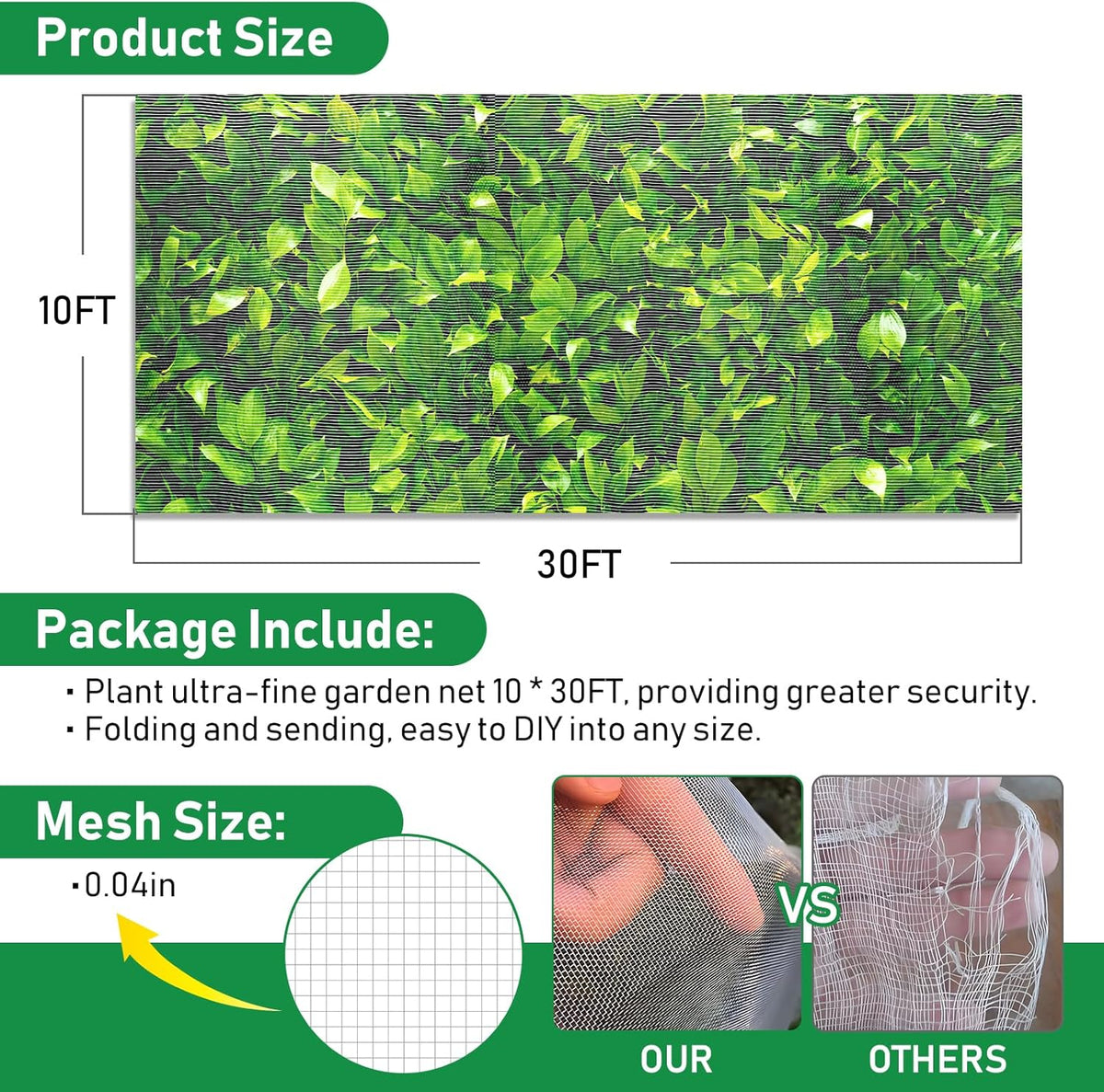 2Pack 10x30ft Garden Netting Mesh Barrier, Ultra Fine Mosquito Net for Patio,Garden Netting for