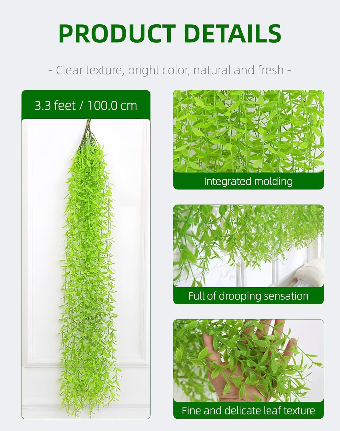 5 Pack Artificial Hanging Willow Vine (3.3ft) - Fake Greenery Plants for Indoor/Outdoor Decor