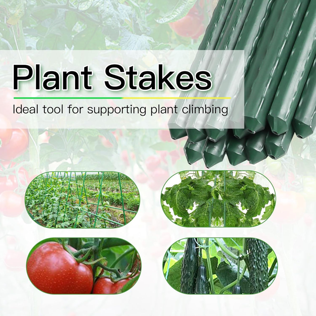 Garden Stakes 3ft, 3 Feet Metal Plant Stakes 30 Pack for Gardening and Farm, Plastic Coated Plant