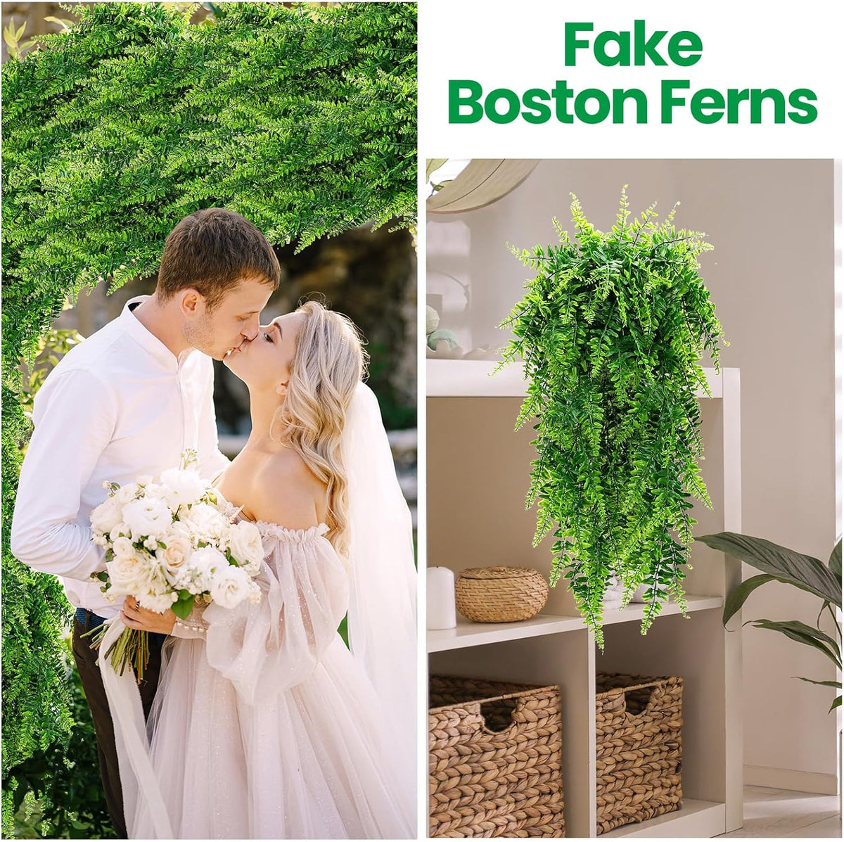 Geosar 36 Pcs Artificial Hanging Plants 32 Inch Hanging Boston Ferns Plastic Fake Plants for Wall