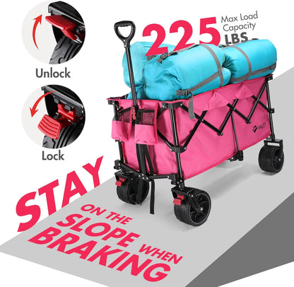 VILLEY Collapsible Folding Wagon with Big Wheels, Enlarged 225lbs Capacity, All Terrain Wagons