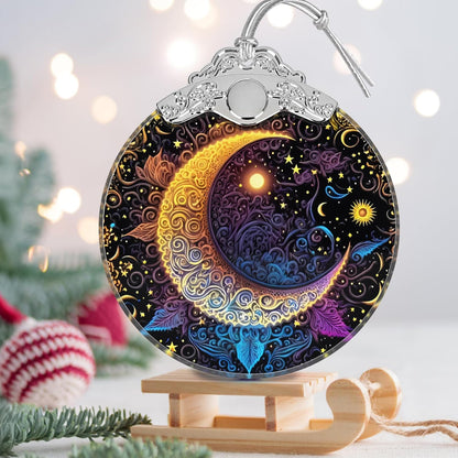 Stained Glass Ornaments - Sun and Moon Christmas Ornaments - Christmas Decorations for Tree