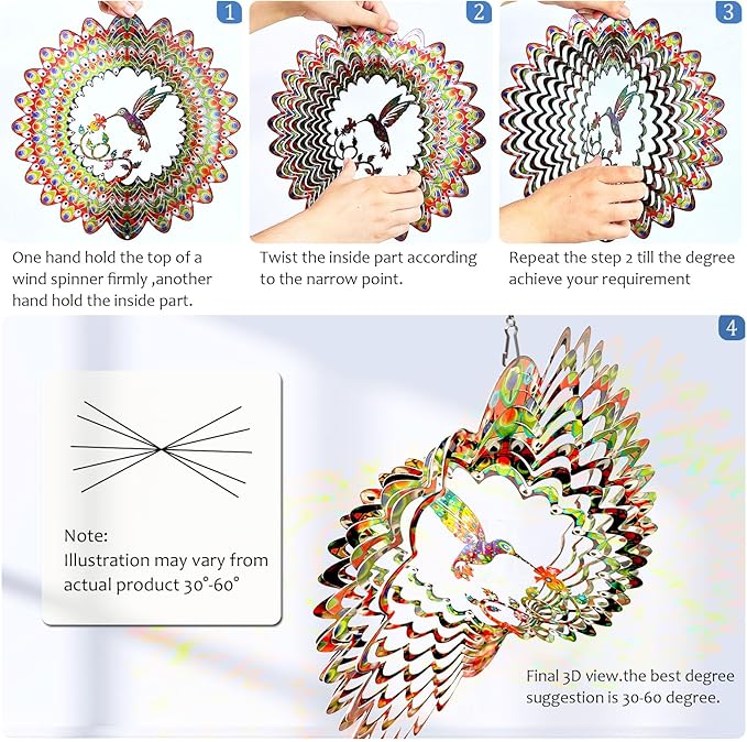 Hummingbird Wind Spinner for Yard and Garden,12in 3D Wind Spinner Hummingbird Gift for