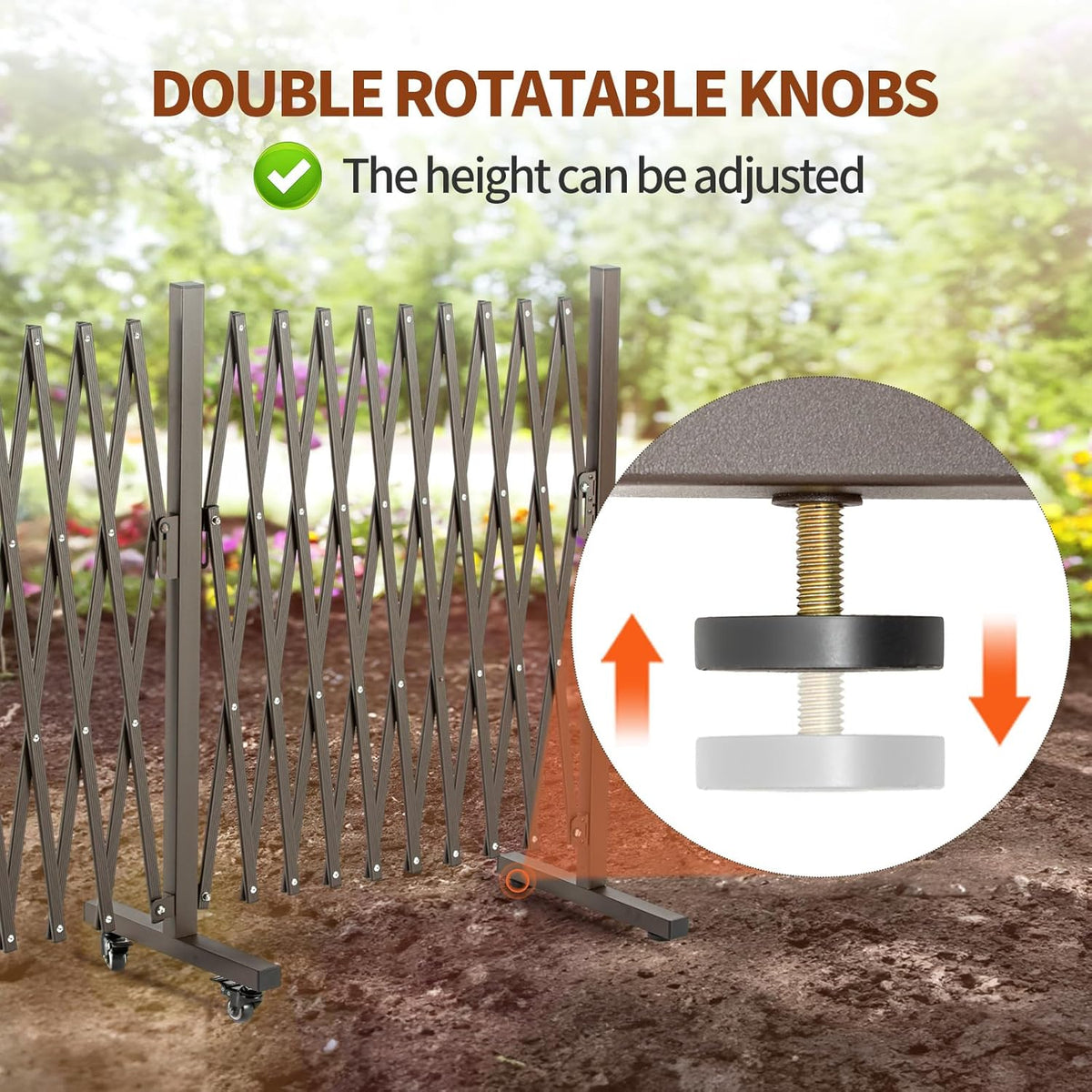 TECSPACE Aluminum Expandable Garden Fence, Portable Barricade Gate with Casters, Adjustable