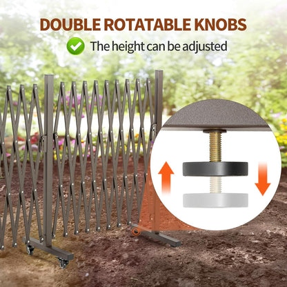 TECSPACE Aluminum Expandable Garden Fence, Portable Barricade Gate with Casters, Adjustable