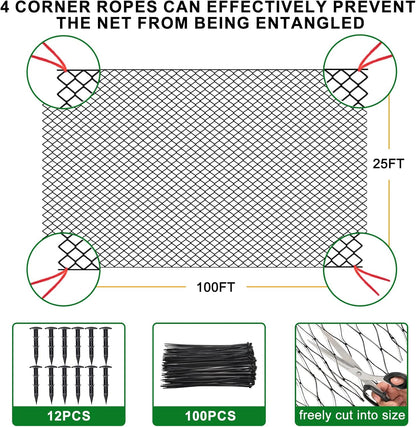Bird Netting 25'x100' with 3/4" Mesh Nylon Chicken Net Roof Hawk,Poultry Netting for Chicken Run