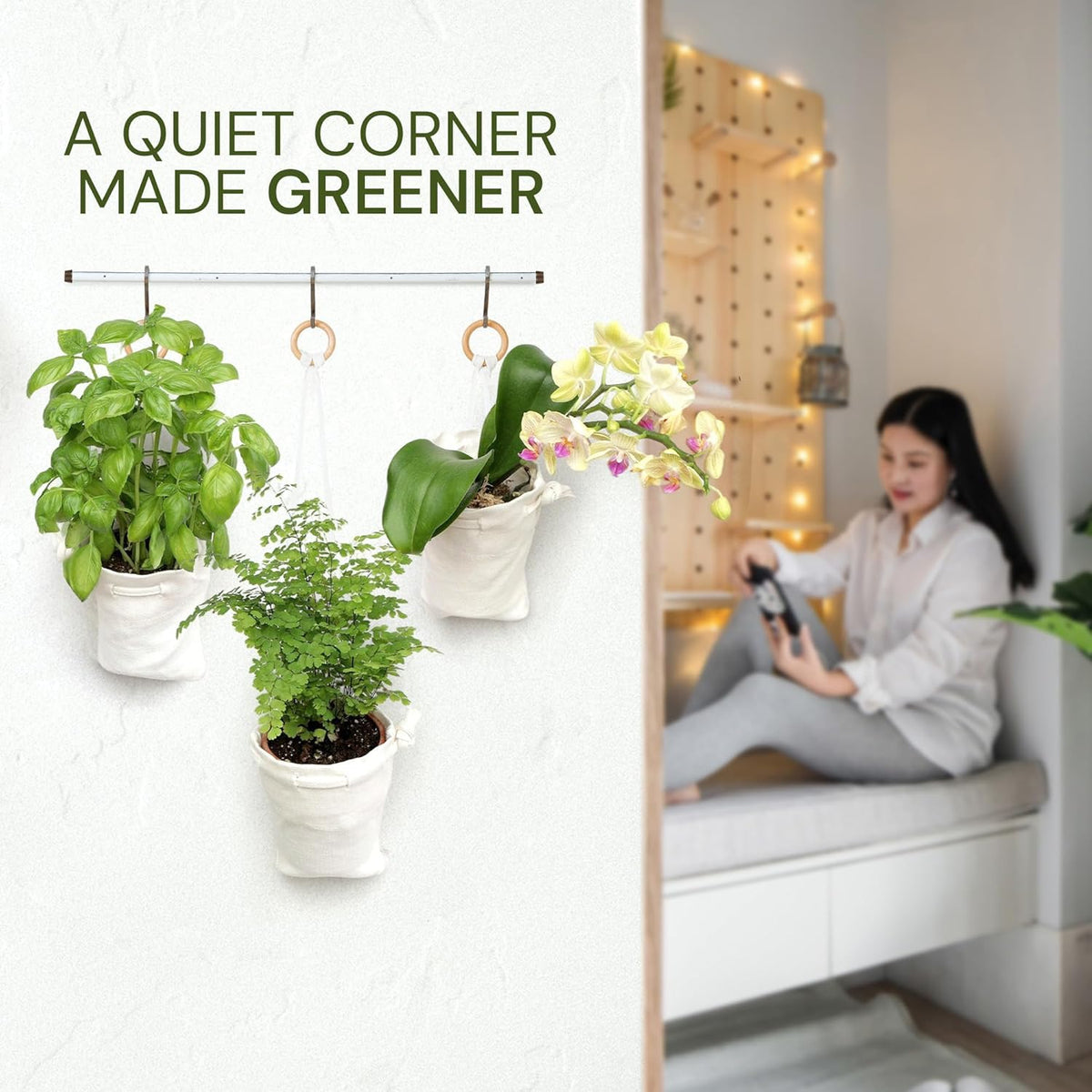 Cloth Hanging Plant Bag – Reusable Natural Hemp Fiber Flower Pot Holder for Indoor & Outdoor Use