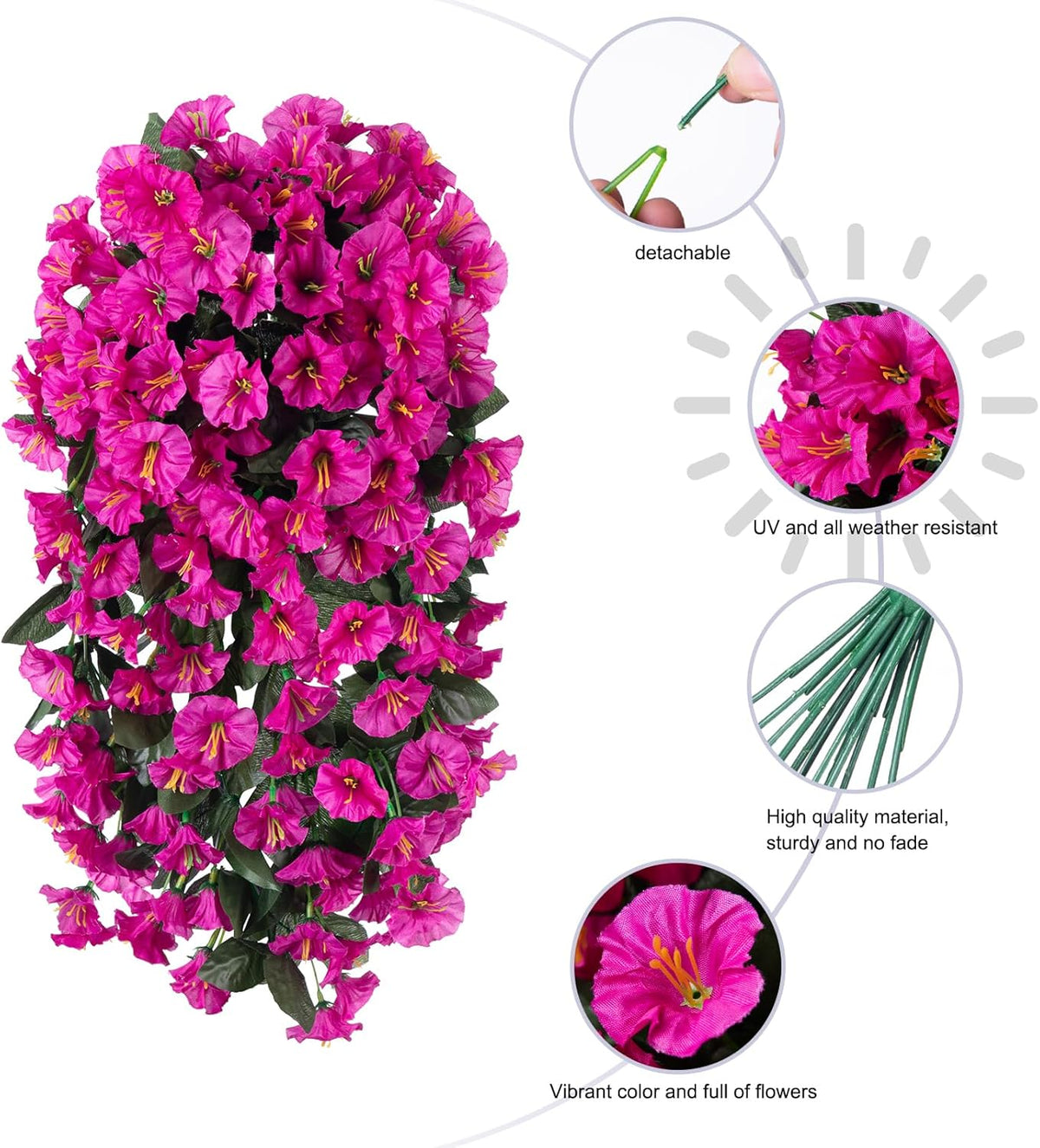 Artificial Fake Hanging Flowers Plants for Outdoor Outside Decoration, 2PCS Faux Silk UV Resistant
