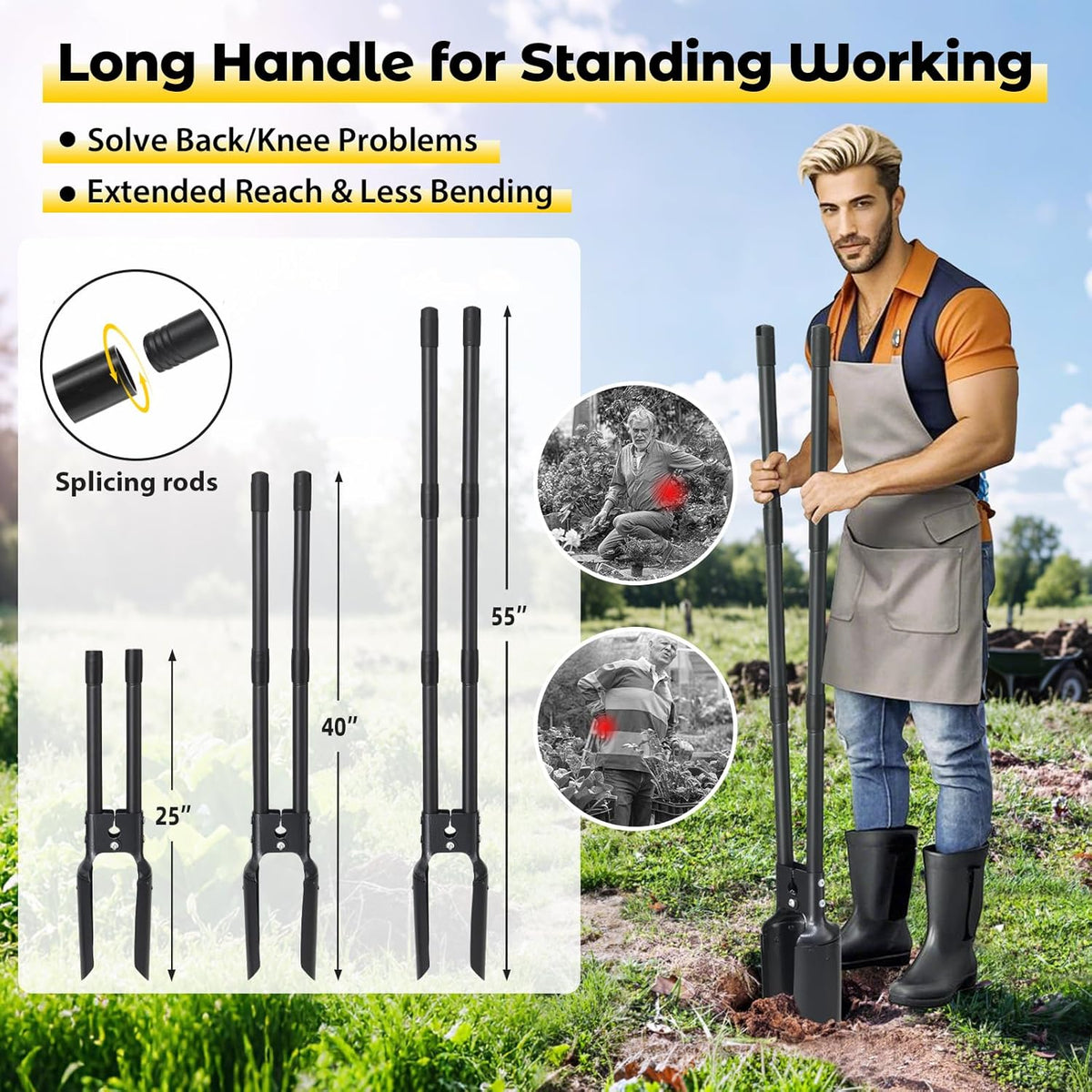 Post Hole Digger Tool, Heavy Duty Post Hole Digger with 55 Inch Handle, Dual Sharp Blades for Soil