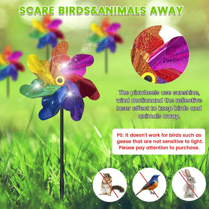 10 PCS Reflective Pinwheels for Yard and Garden Bird Devices Pre-Installed Sparkly Wind Spinner