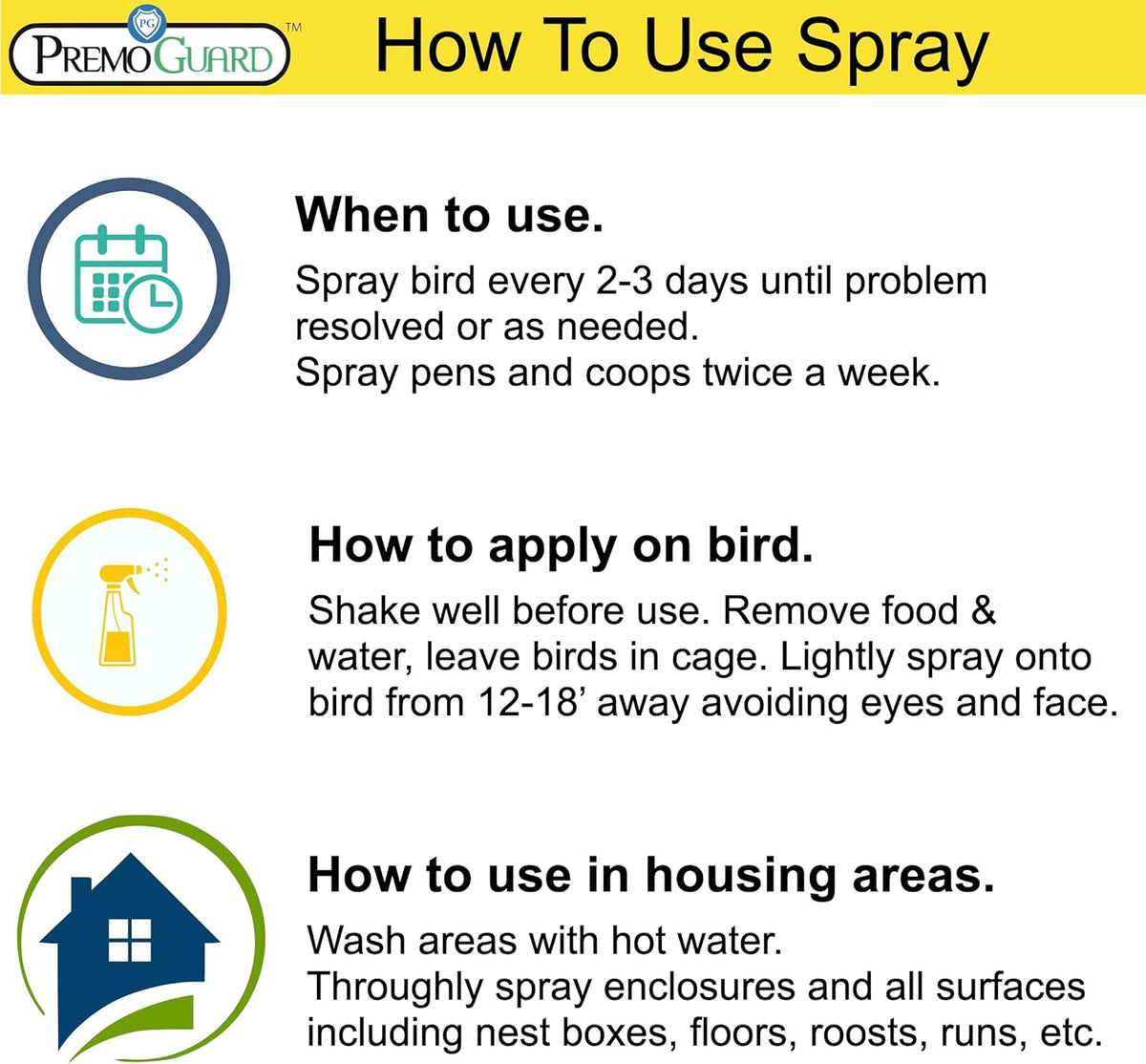 Premo Guard Poultry Spray - 128 oz - Kill Scaly Leg, Mites, Fleas, Lice, & Other Pest on Chickens