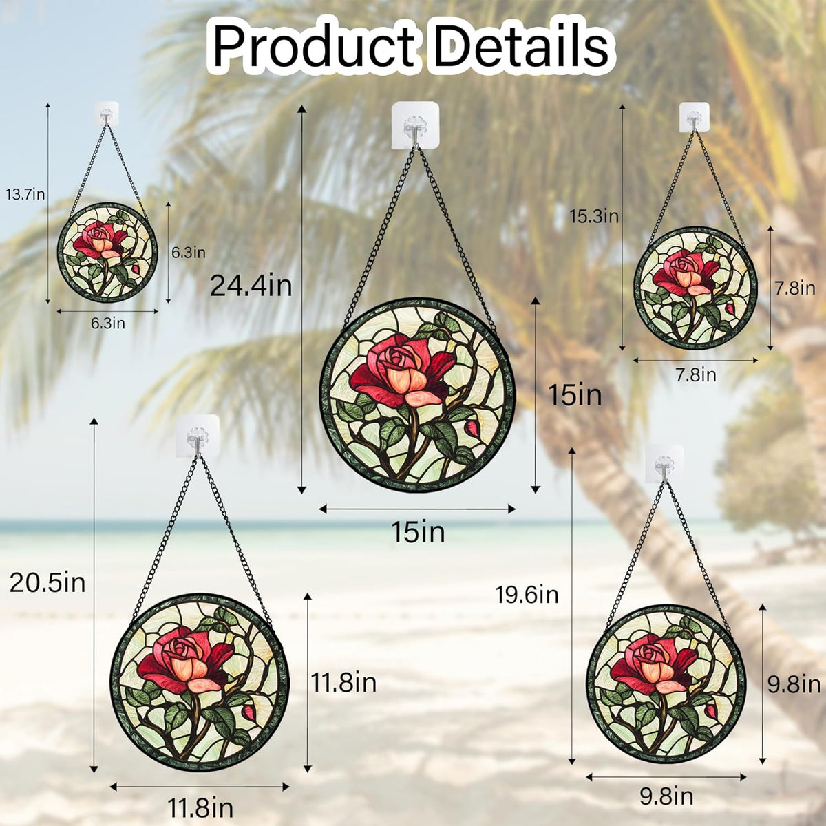 Stained Glass Window Hanging, Red Rose Flowers Sun Catcher for Door Garden Home Decor Suncatcher