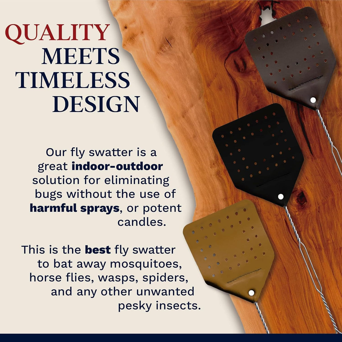 Leather Fly Swatter Set (2 Pack) – 17” Amish-Made Fly Swat w/Real Leather Paddle – Fly Swatters