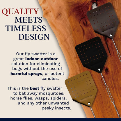 Leather Fly Swatter Set (2 Pack) – 17” Amish-Made Fly Swat w/Real Leather Paddle – Fly Swatters