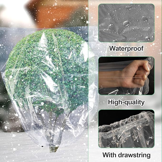 ANPHSIN 2 Pcs Extra Large Winter Plant Cover Freeze Protection - 71" x 83" Plastic Plant Frost Bags